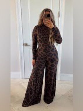 Naked Wardrobe  Brown and Black Leopard Print Jumpsuit
